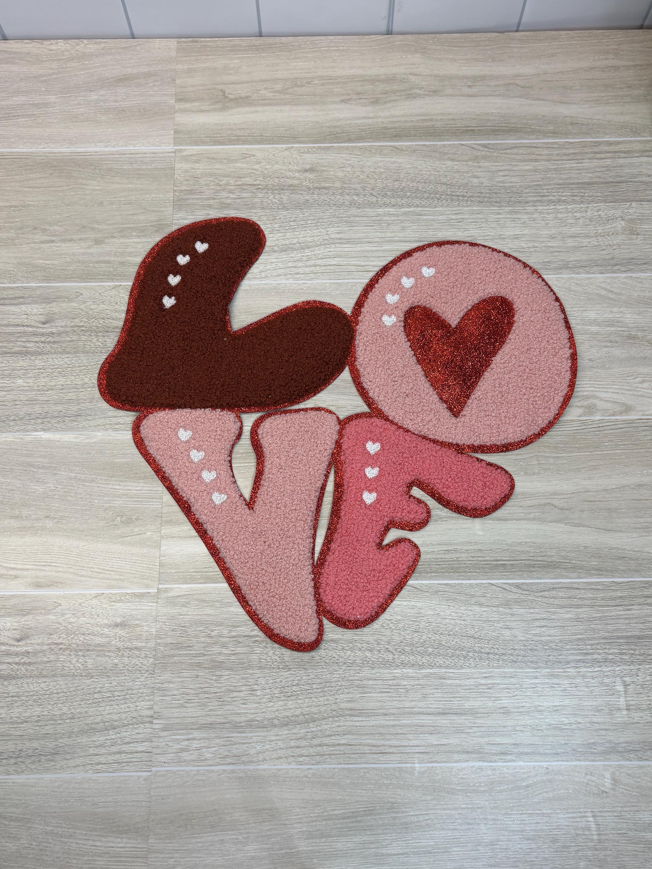 Chenille “LOVE” Patch | Large Pink Iron-On Applique (11”)