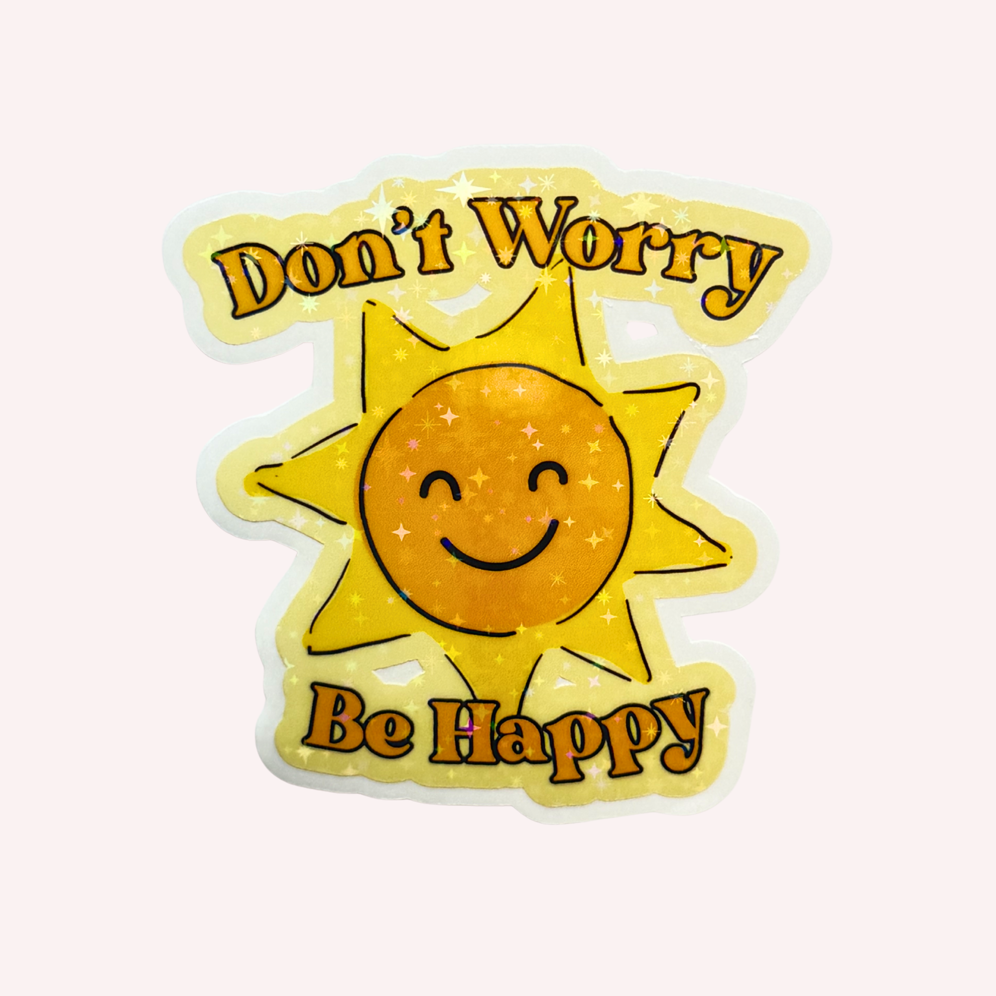 Don't Worry Be Happy Sticker | Smiling Sun Holographic Sticker | Positive Retro Sticker | Water-Resistant Sticker