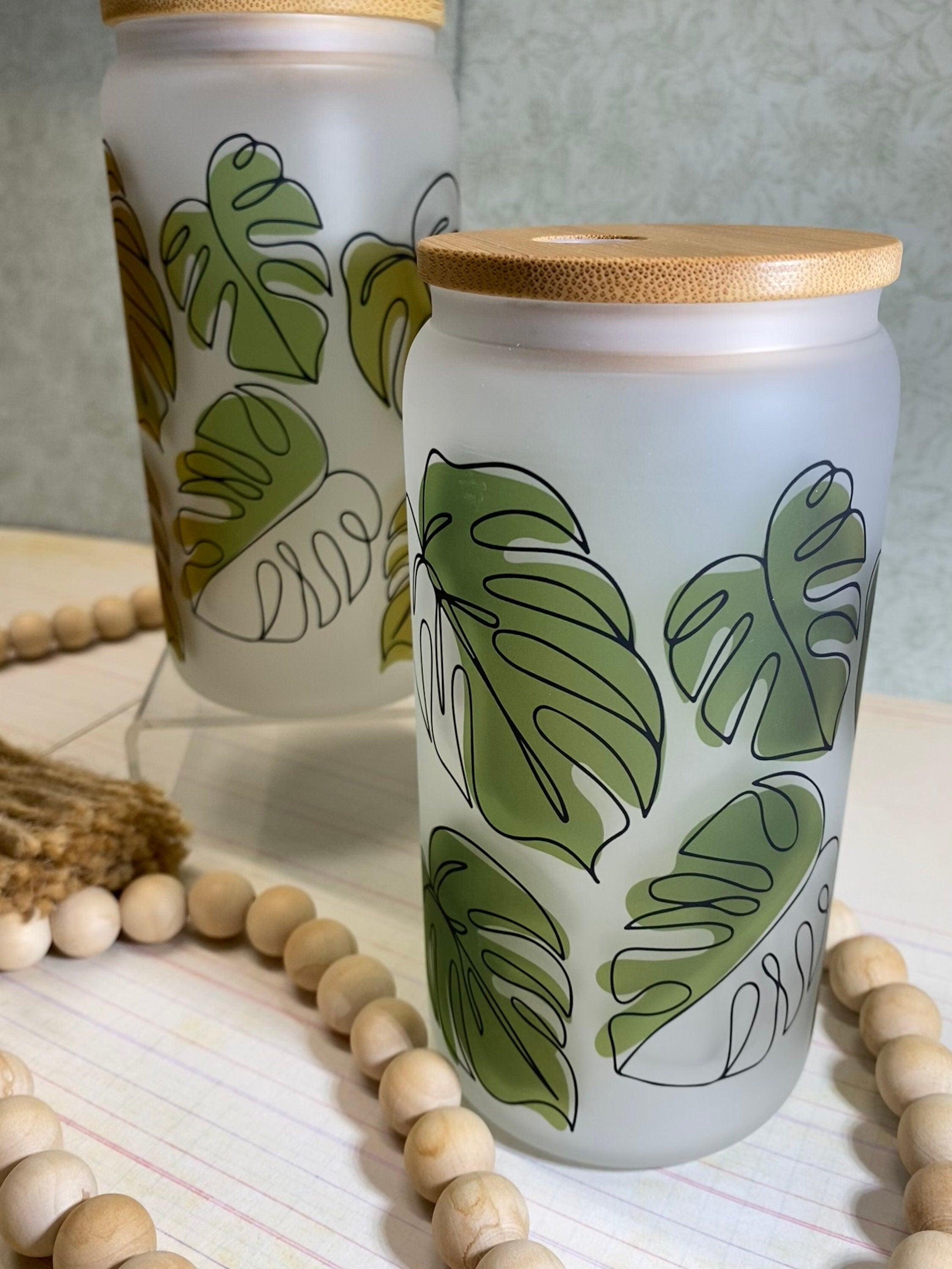 Chic Monstera Frosted Glass
