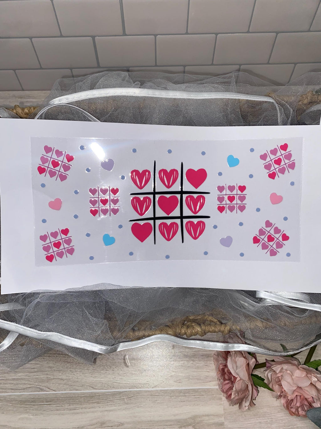 Valentine's Hearts Tic-Tac-Toe UV DTF 16oz Cup Wrap