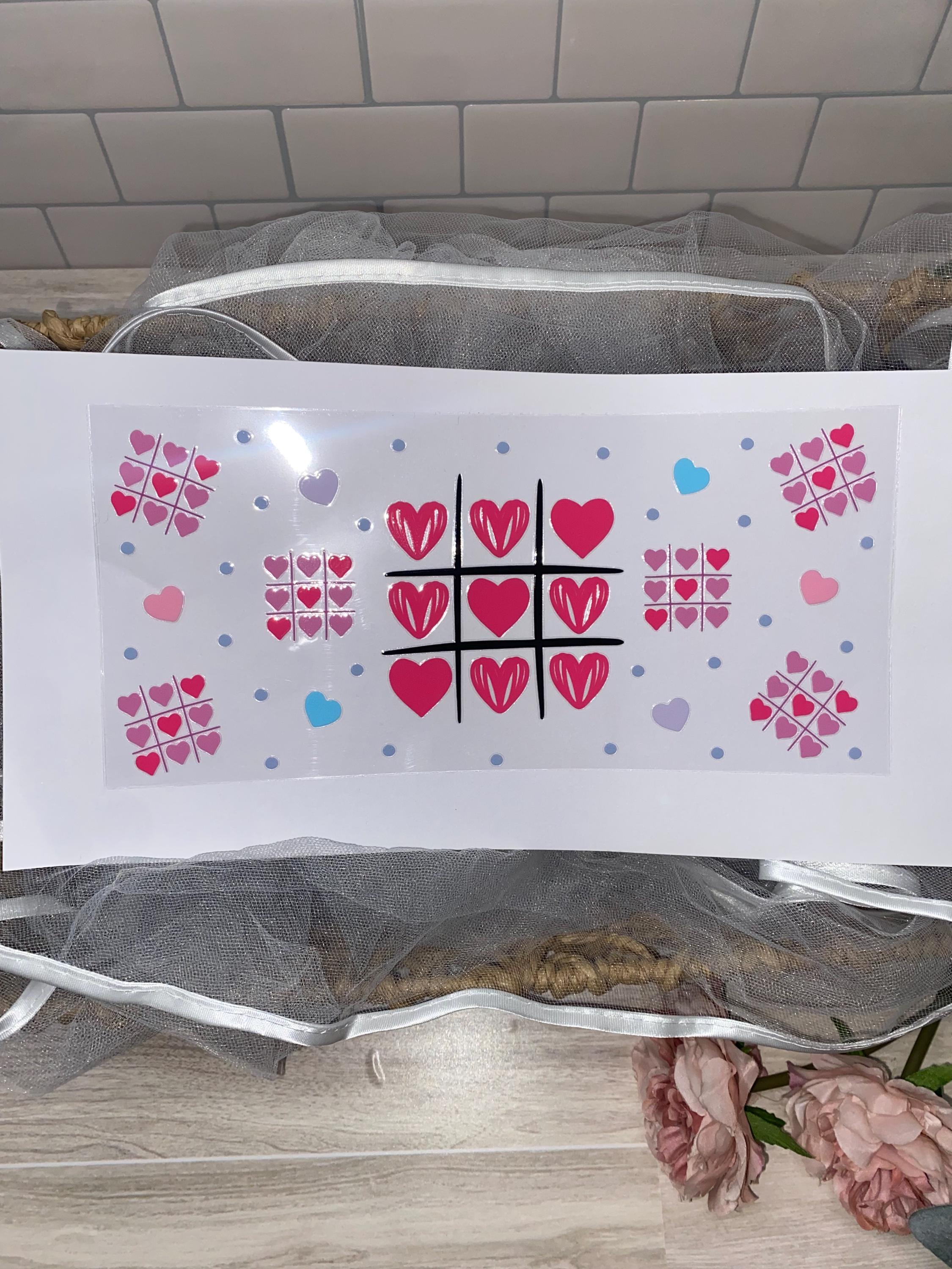 Valentine's Hearts Tic-Tac-Toe UV DTF 16oz Cup Wrap