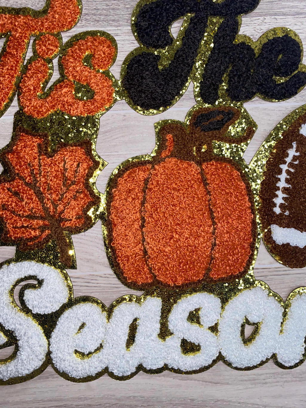 Fall Chenille Iron-On Patch: Pumpkin Spice, Football, Leaf Design