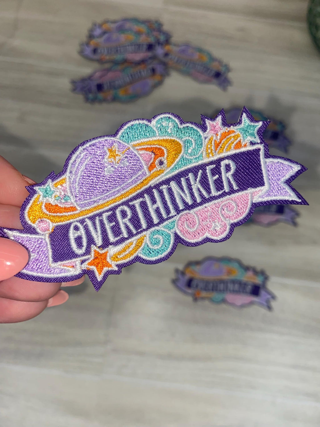 Over Thinker Embroidered Iron-On Patch, Space Themed, iron on, overthinker, overthinking