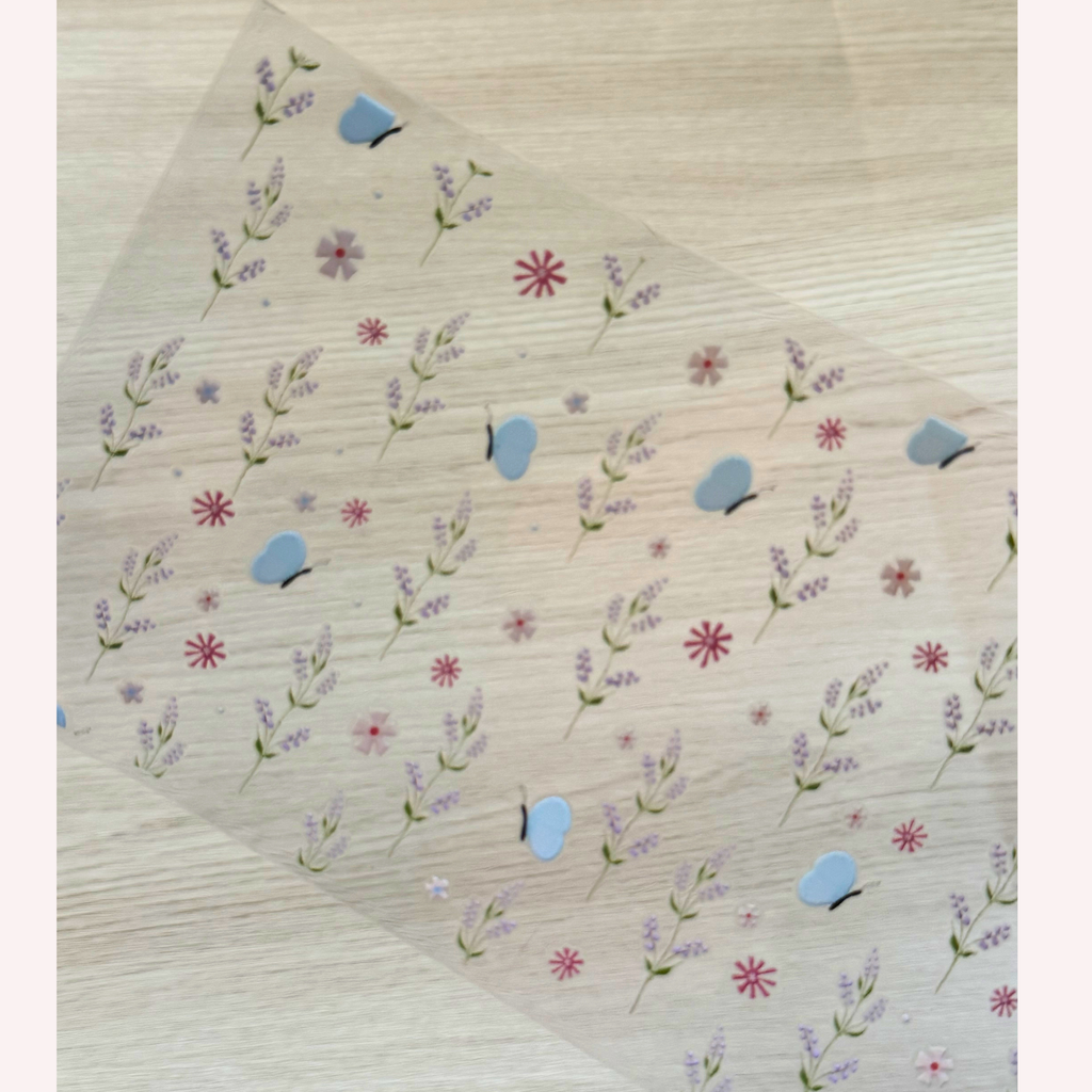 Spring Day Cup Wrap | Blue Butterflies & Lavender Floral Design | 16 oz Libbey Glass Wrap