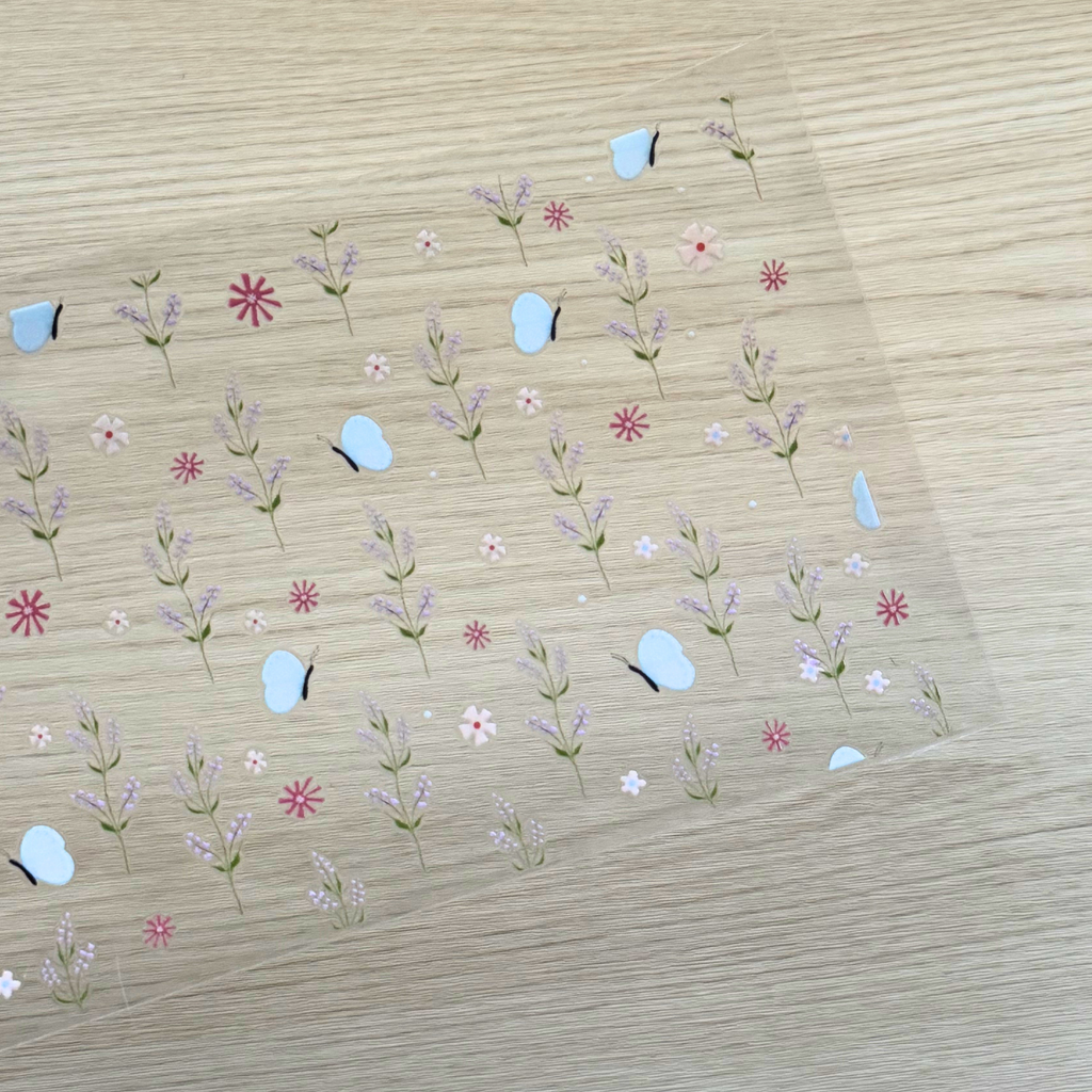 Spring Day Cup Wrap | Blue Butterflies & Lavender Floral Design | 16 oz Libbey Glass Wrap