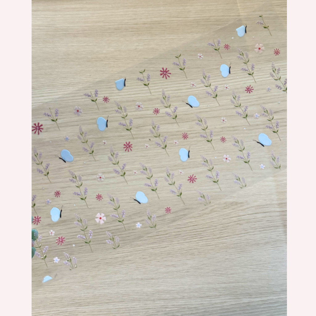 Spring Day Cup Wrap | Blue Butterflies & Lavender Floral Design | 16 oz Libbey Glass Wrap