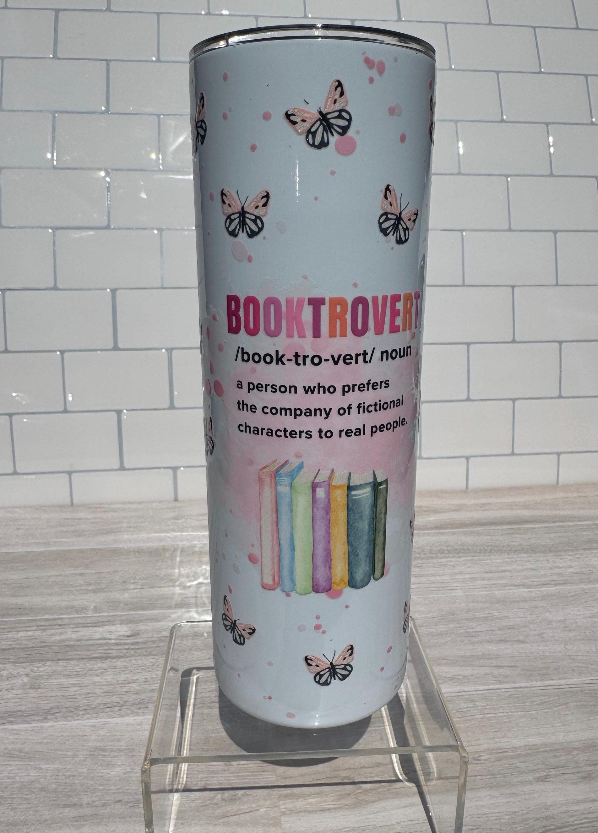 Booktrovert Tumbler: Books & Butterflies Stainless Steel Reader Gift