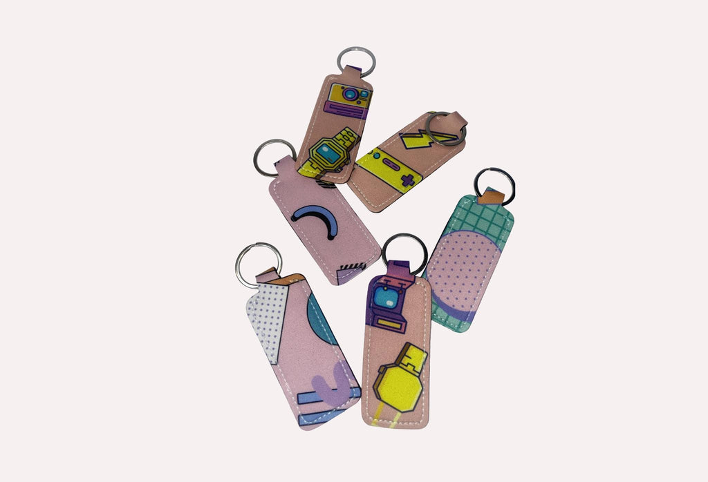 Retro Chapstick Holder Keychain: 80's & 90's Theme