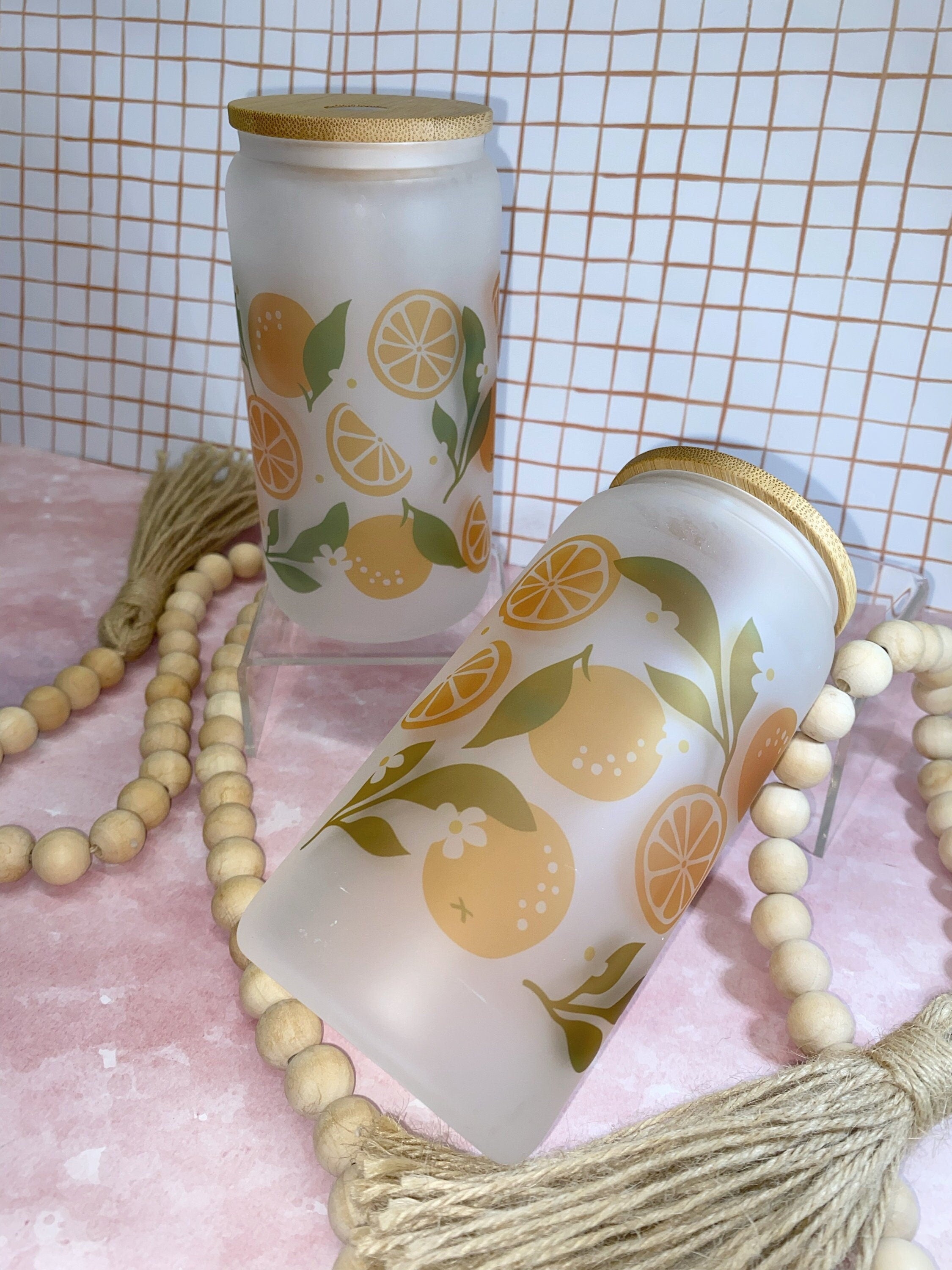 Frosted Beer Can Glass - Oranges themed