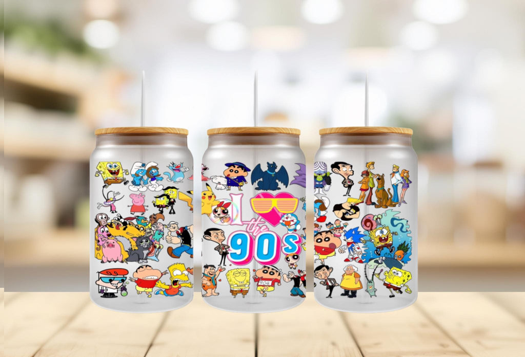 90s Theme UV DTF 16oz Tumbler Wrap: Vibrant Design