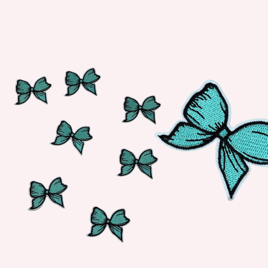 Teal Bow Embroidery Patch | Iron-On Applique (2”)