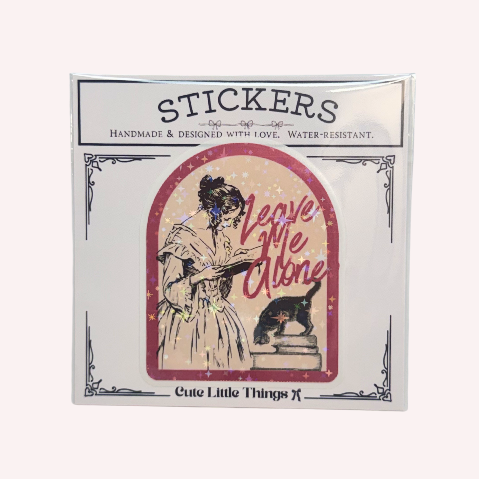 Leave Me Alone Sticker | Victorian Reader Holographic Sticker | Book Lover Sticker | Cat Reading Sticker | Water-Resistant Sticker