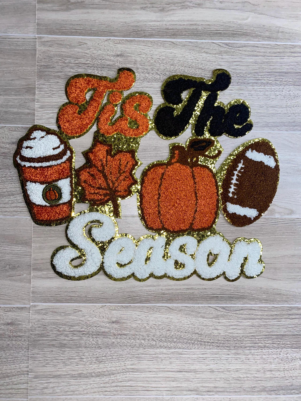 Fall Chenille Iron-On Patch: Pumpkin Spice, Football, Leaf Design