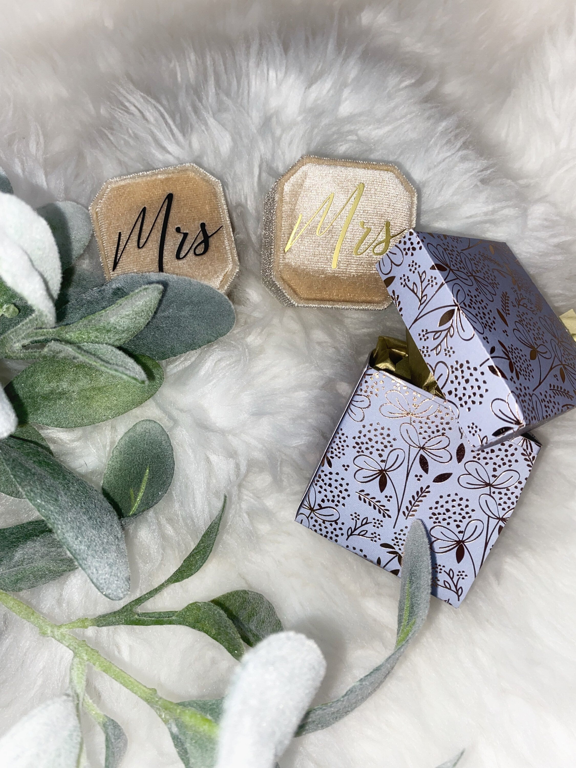Corduroy Mrs. Ring Box: Bride Gift, Gold/Black Lettering