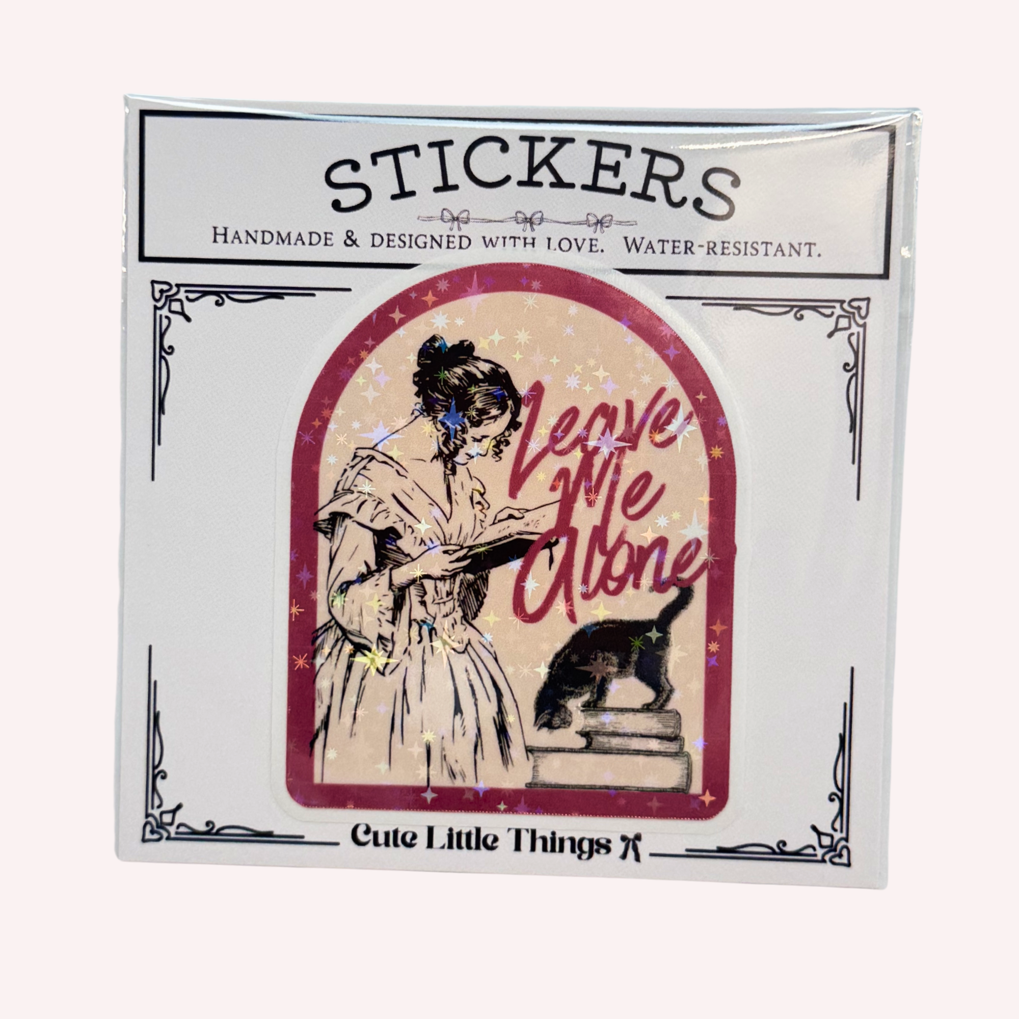 Leave Me Alone Sticker | Victorian Reader Holographic Sticker | Book Lover Sticker | Cat Reading Sticker | Water-Resistant Sticker