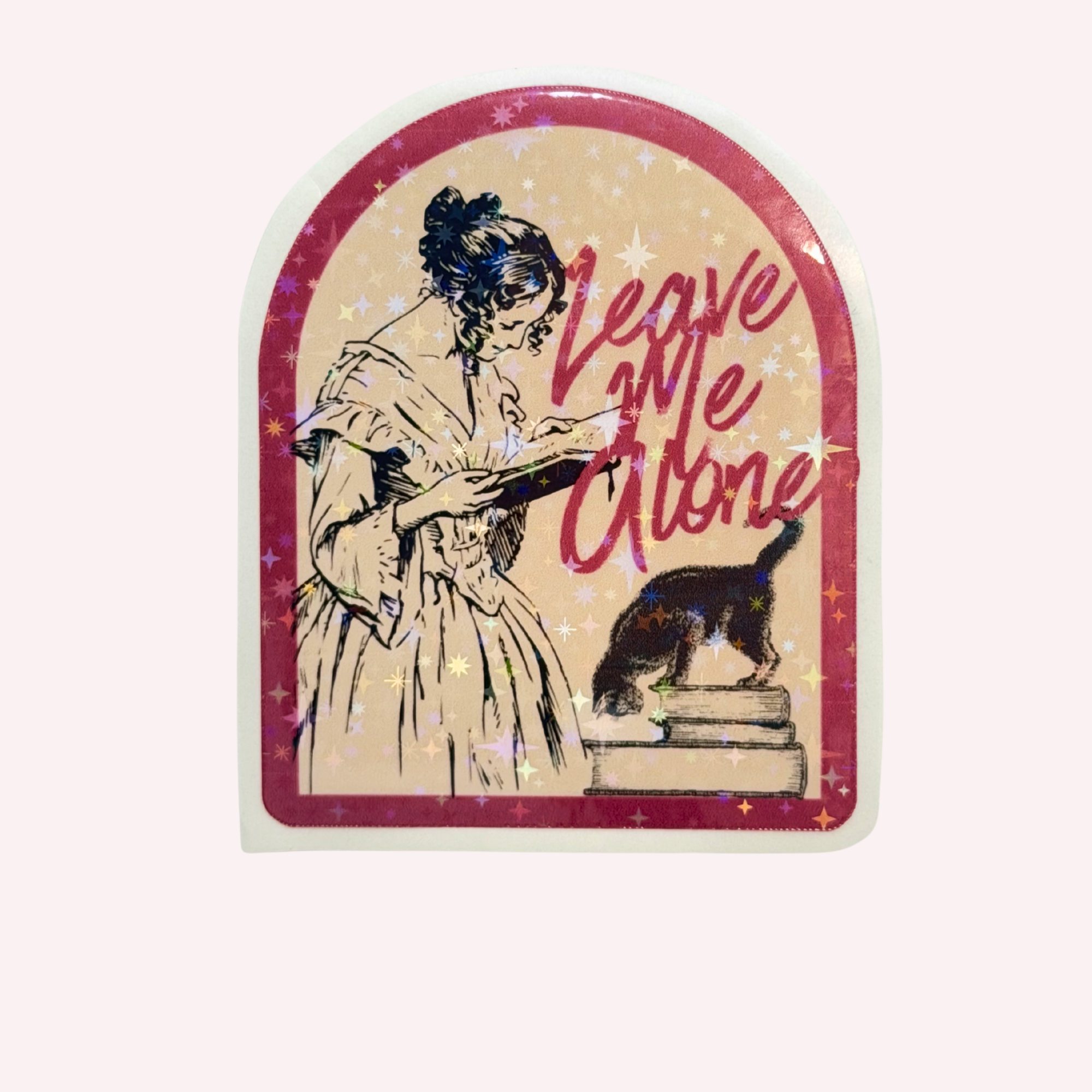 Leave Me Alone Sticker | Victorian Reader Holographic Sticker | Book Lover Sticker | Cat Reading Sticker | Water-Resistant Sticker