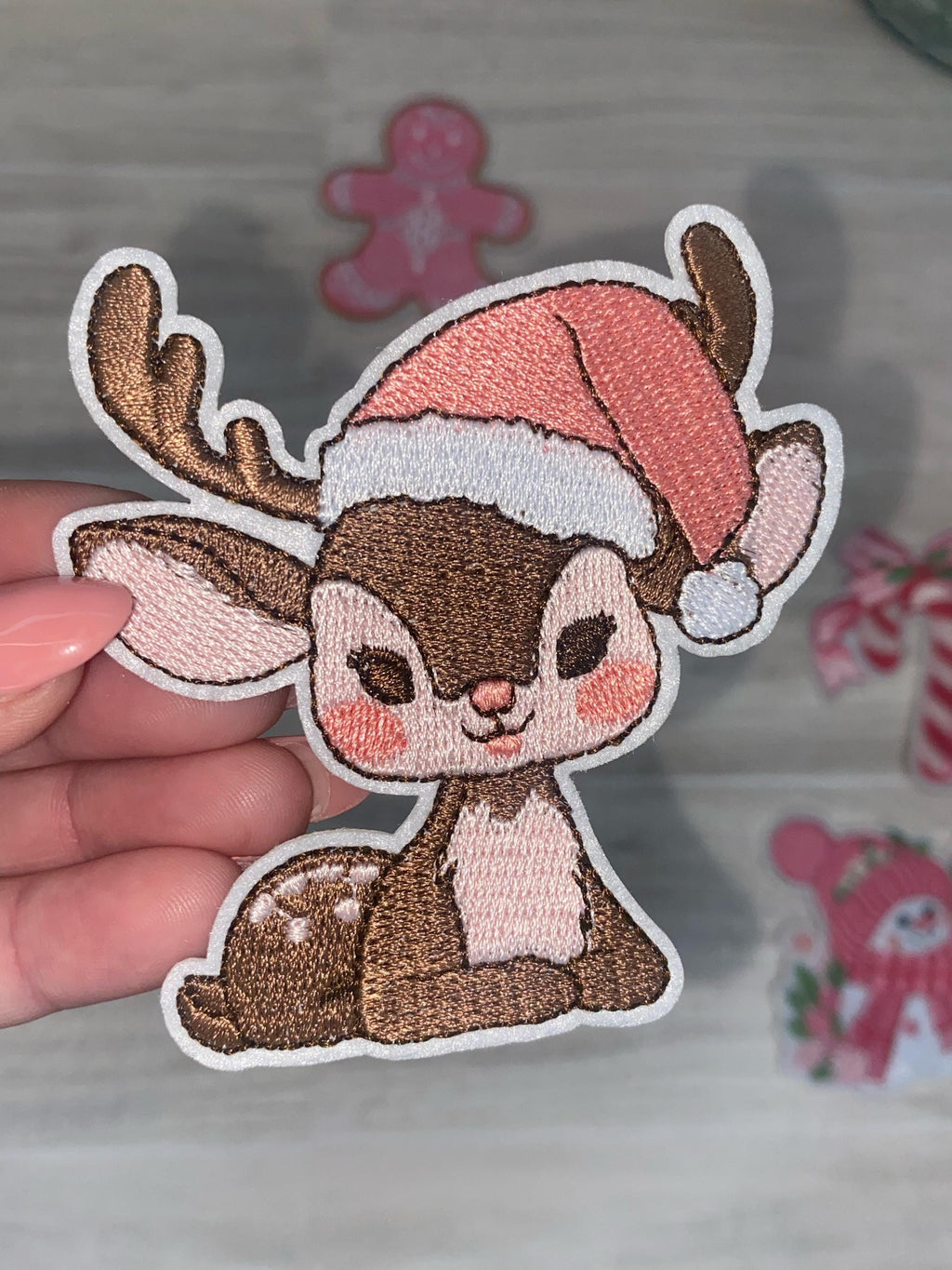 Pink Christmas Iron On Patch Set – 5 Piece Embroidered Holiday Patches
