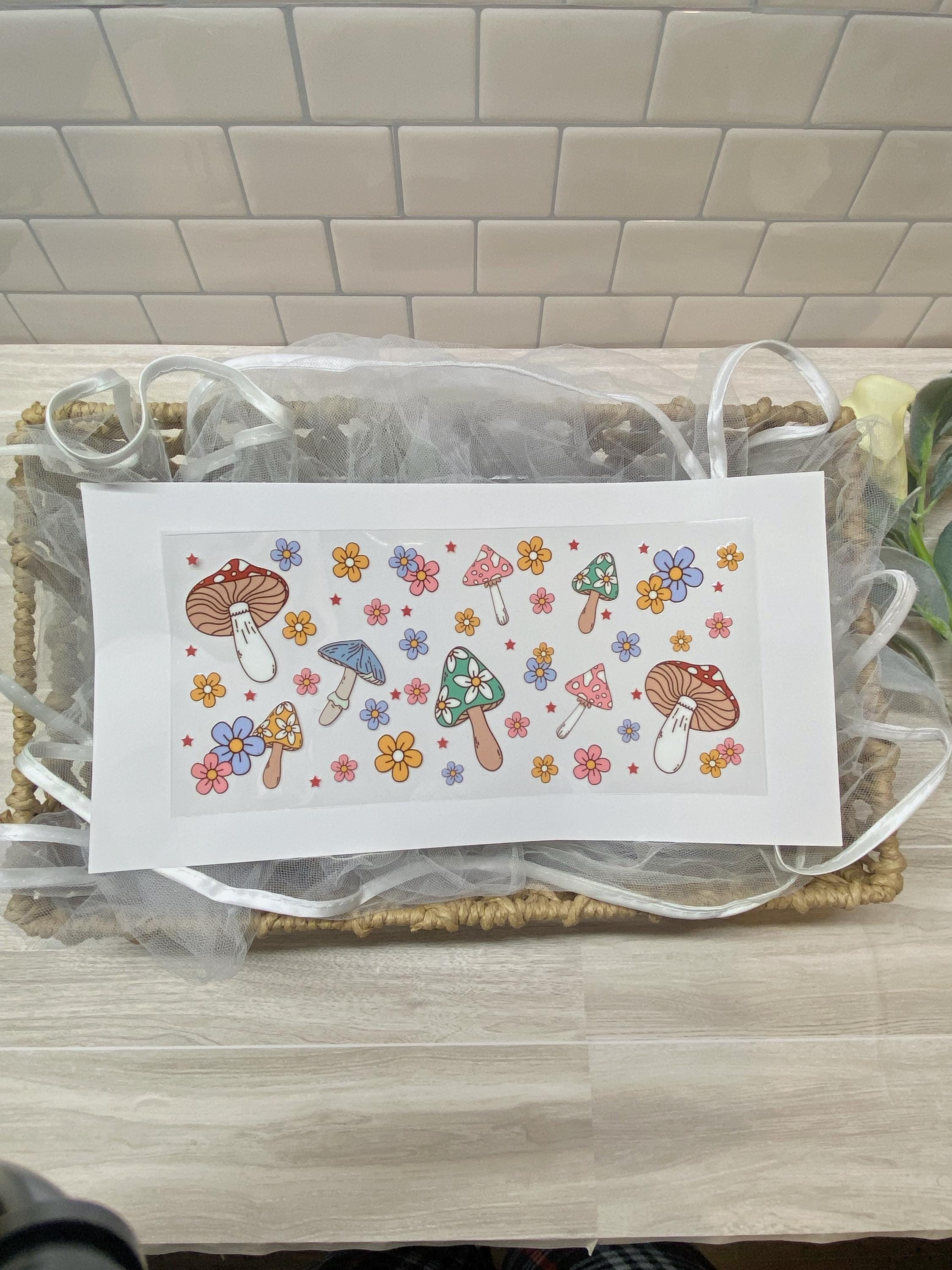 Mushroom & Flower UV DTF Wrap, Woodland Cup Transfer