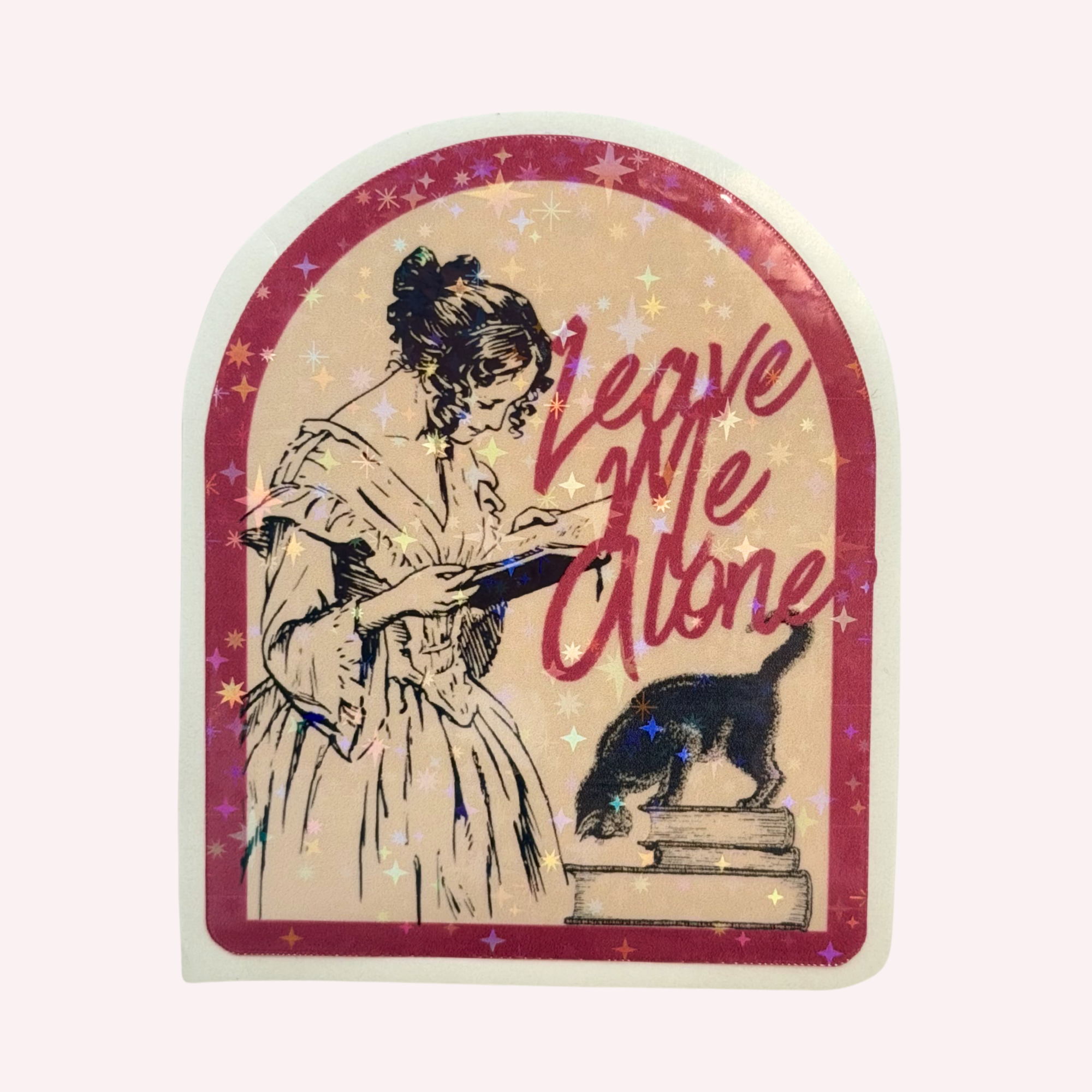 Leave Me Alone Sticker | Victorian Reader Holographic Sticker | Book Lover Sticker | Cat Reading Sticker | Water-Resistant Sticker