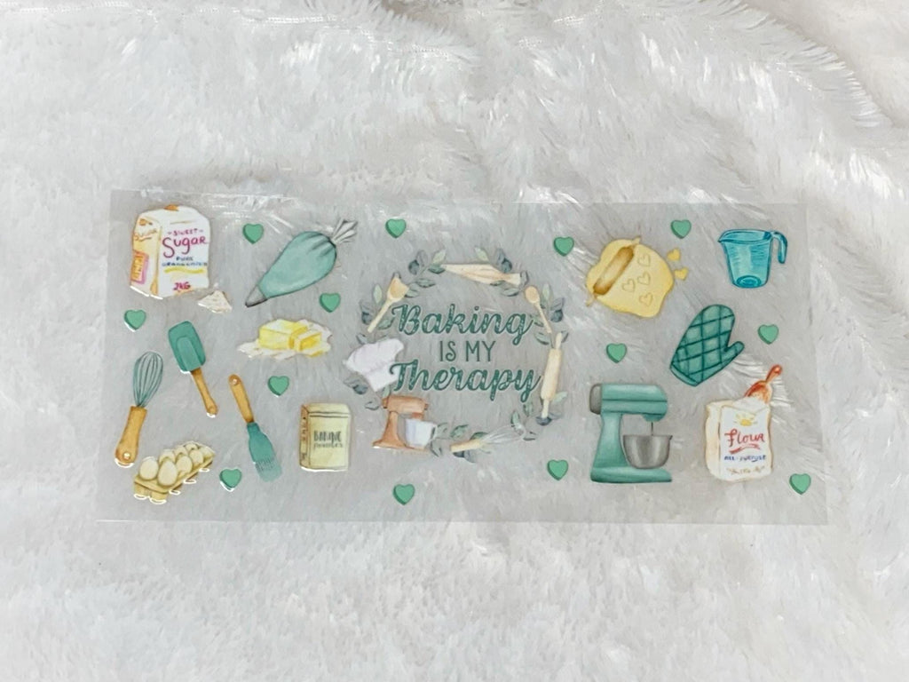 Baking Is My Therapy UV DTF Wrap Transfer: 16oz Glass Can Decal