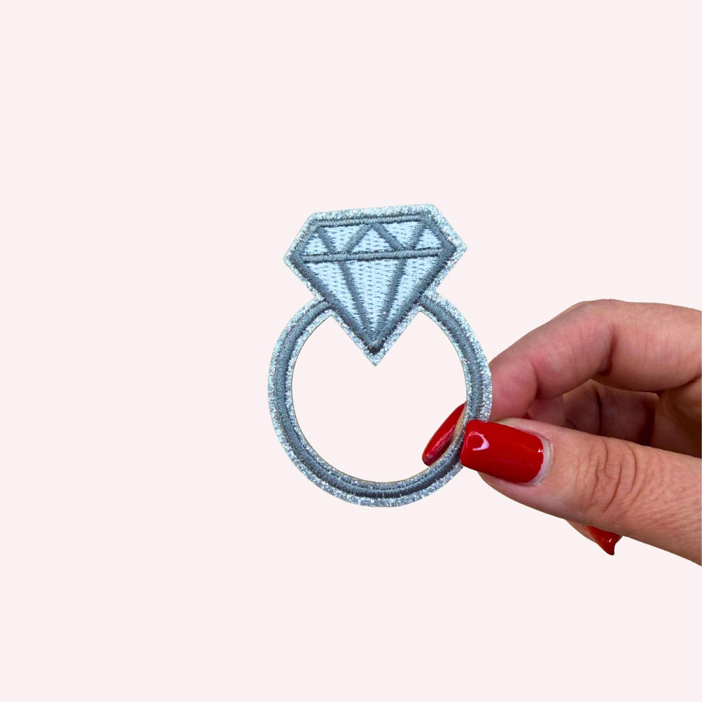 Diamond Ring Iron-On Embroidery Patch | Wedding Patch | Bride Jacket DIY | Single Ring Appliqué