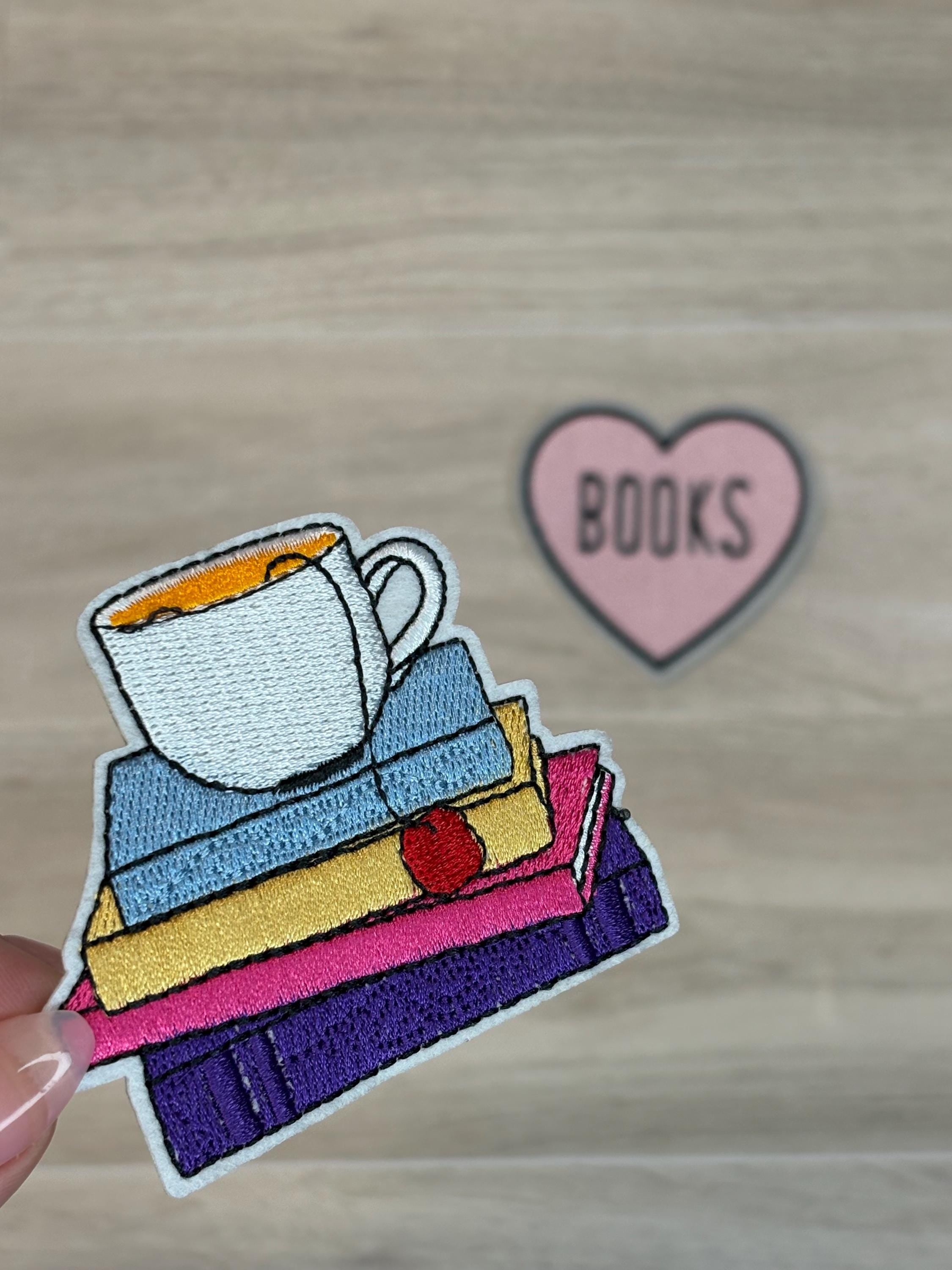 Books & Coffee Patch Duo Set (2–3.5”) | Iron-On Embroidery