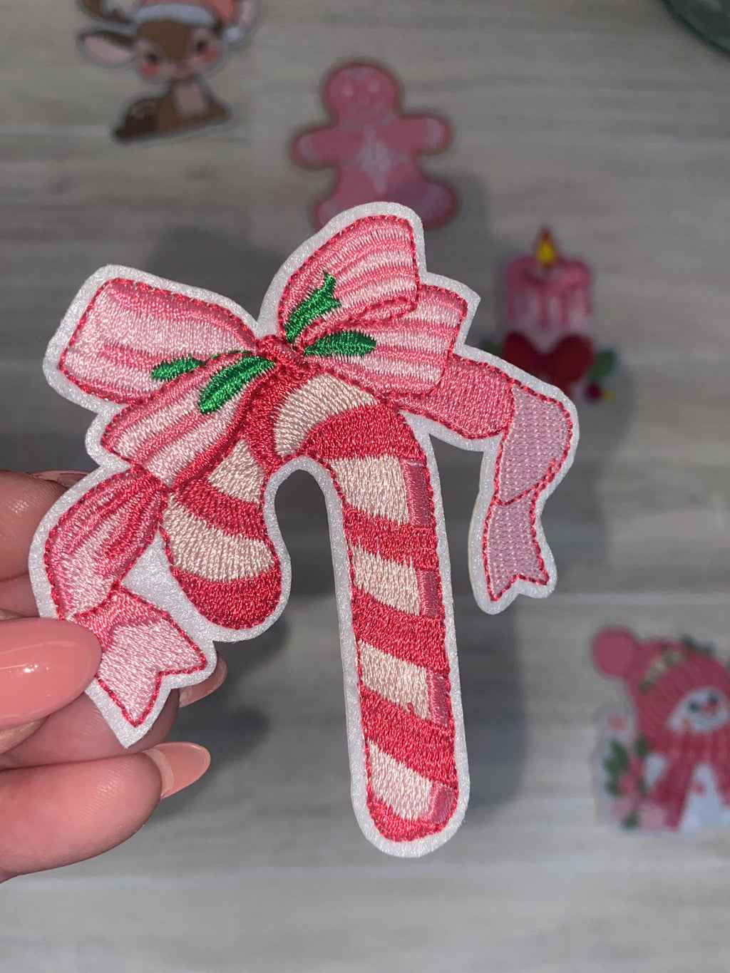 Pink Christmas Iron On Patch Set – 5 Piece Embroidered Holiday Patches