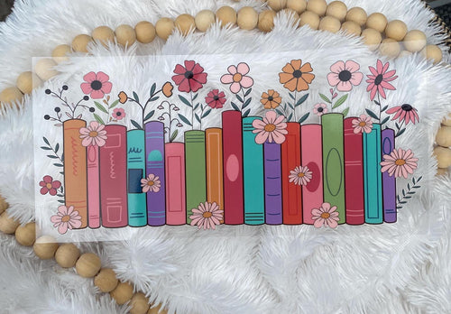 Books and Flowers UV DTF Wrap: 16oz Tumbler Decal