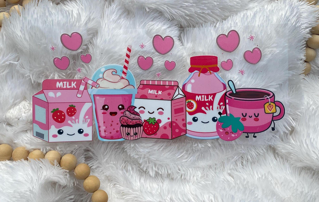 Cute Milk Theme, UV DTF 16oz wrap, Milk & Tea