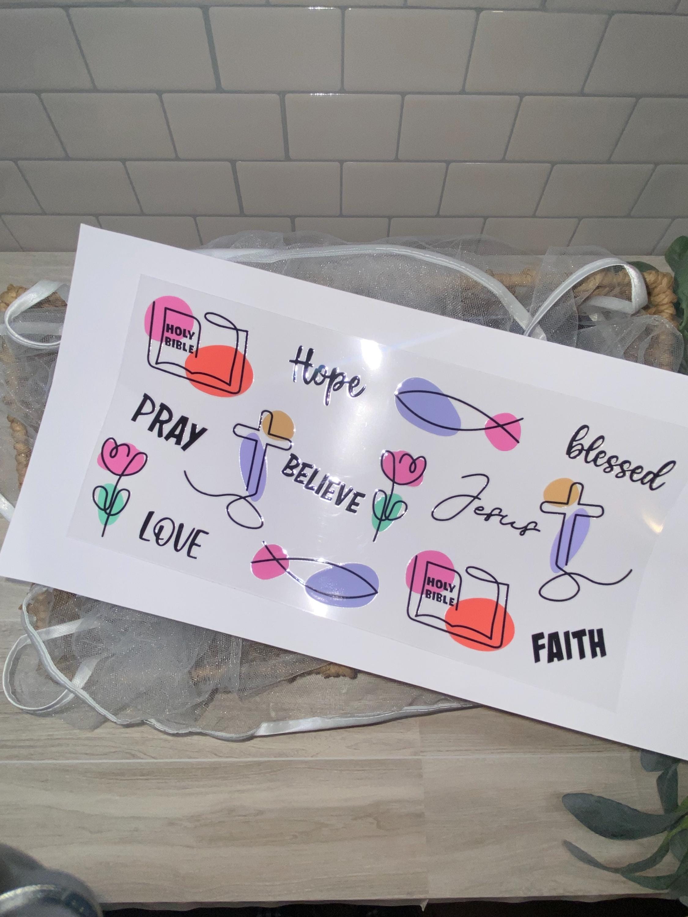 Christian UV DTF 16oz Glass Cup Wrap, Inspirational Faith Transfer