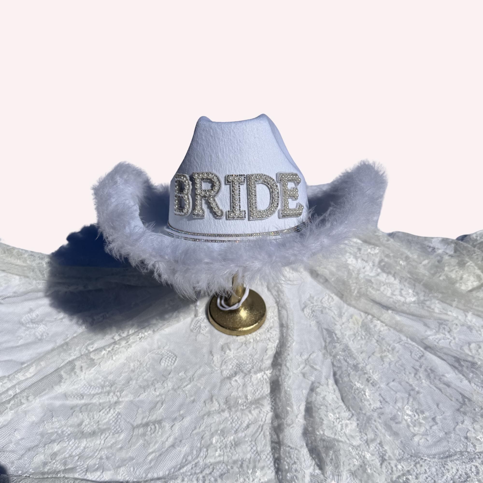 The Party Hat | Bride Cowgirl Hat with Pearl Lettering | White Western Bride Hat | Bachelorette Hat | Bridal Party Hat | Nashville Bride
