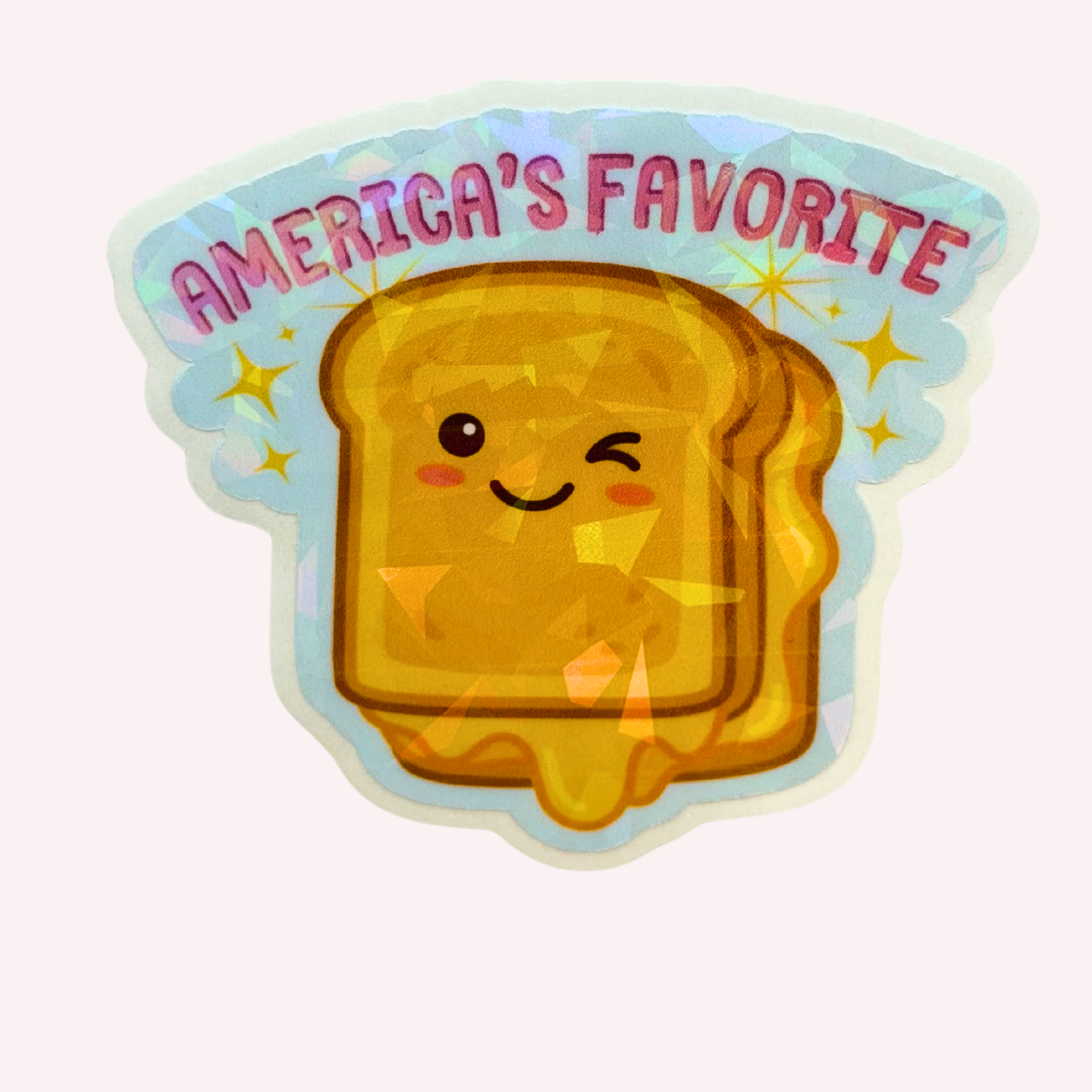 America's Favorite Sticker | Cute Grilled Cheese Holographic Sticker | Funny Foodie Sticker | Water-Resistant Sticker