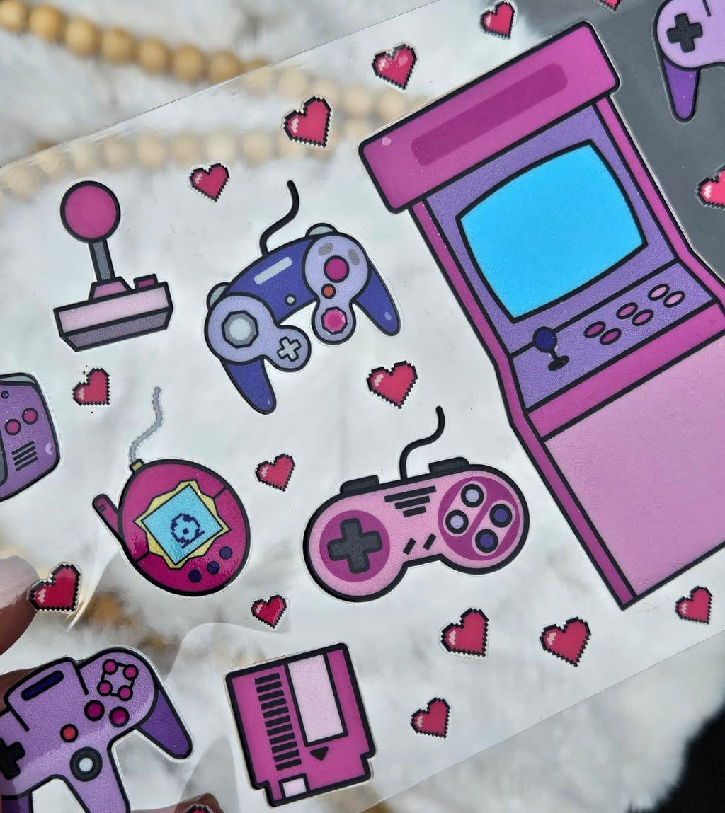 Girl Gamer 16oz Tumbler Wrap. Pink & Purple UV DTF Design