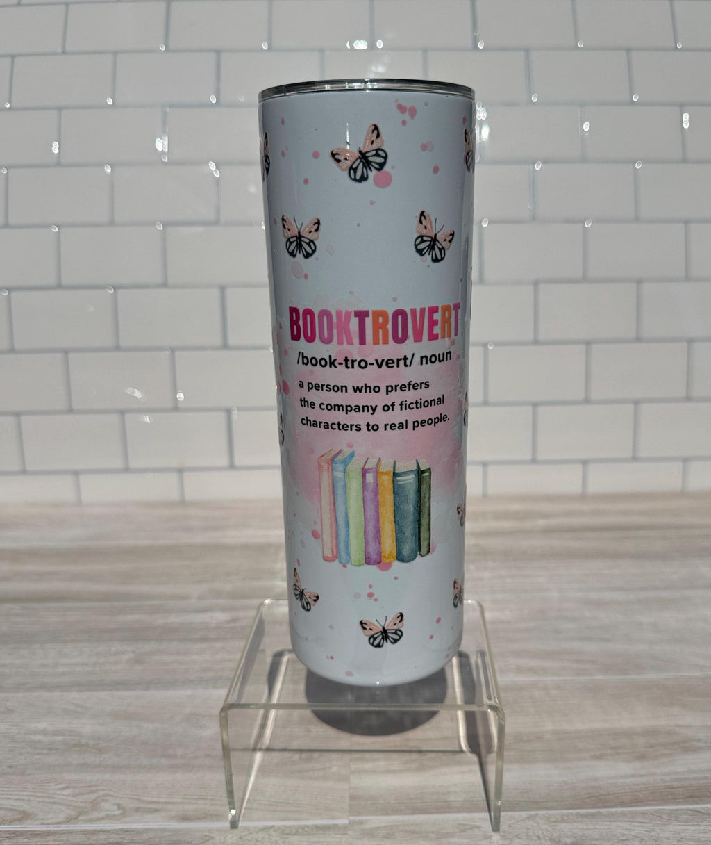 Booktrovert Tumbler: Books & Butterflies Stainless Steel Reader Gift