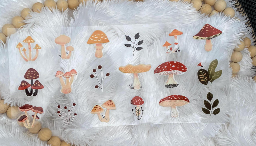 Mushroom Tumbler Wrap: Nature Theme UV DTF for 16oz Glass