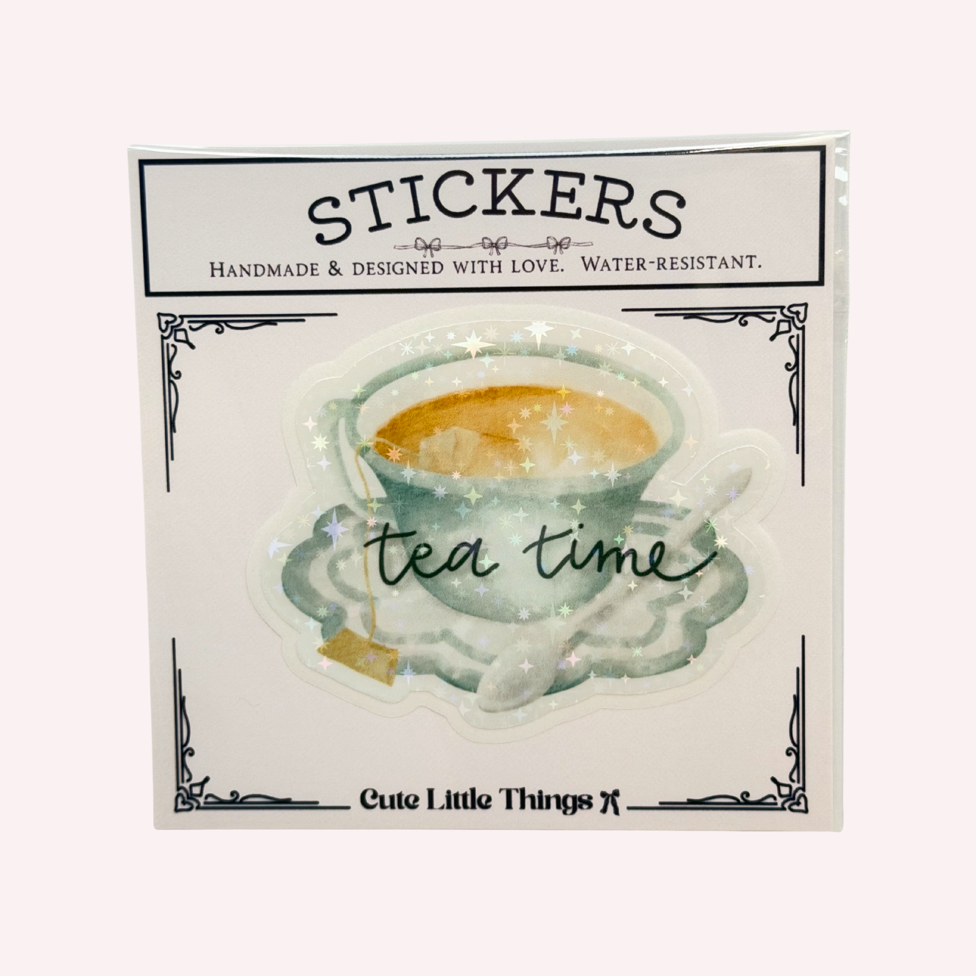 Tea Time Sticker | Cute Teacup Sticker | Holographic Tea Lover Sticker | Cozy Cottagecore Decal | Laptop & Water Bottle Sticker