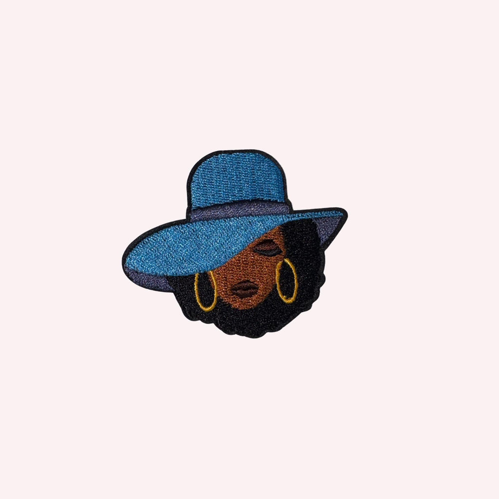 Black Woman Embroidery Patch – Chic Hat, Iron-On Applique