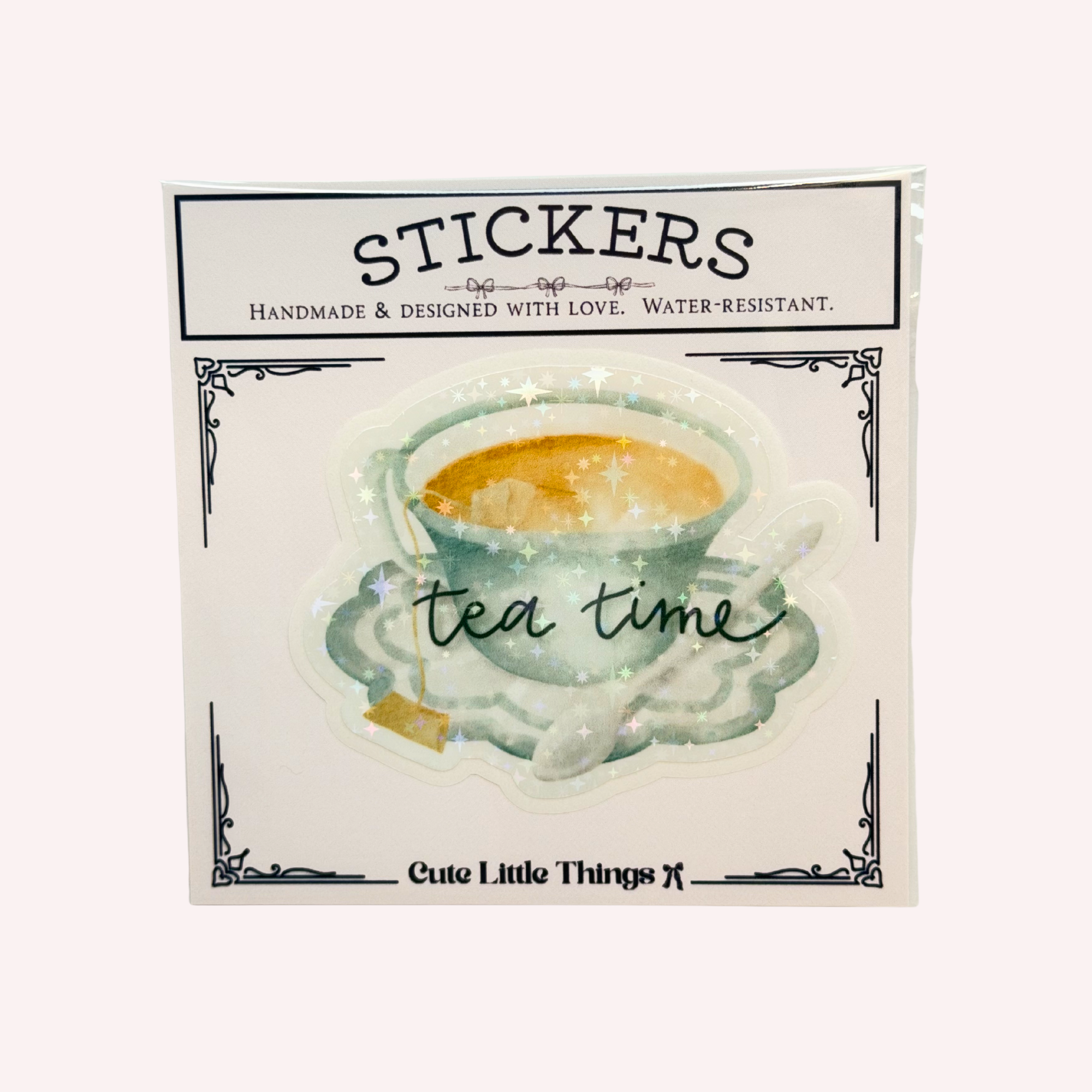 Tea Time Sticker | Cute Teacup Sticker | Holographic Tea Lover Sticker | Cozy Cottagecore Decal | Laptop & Water Bottle Sticker