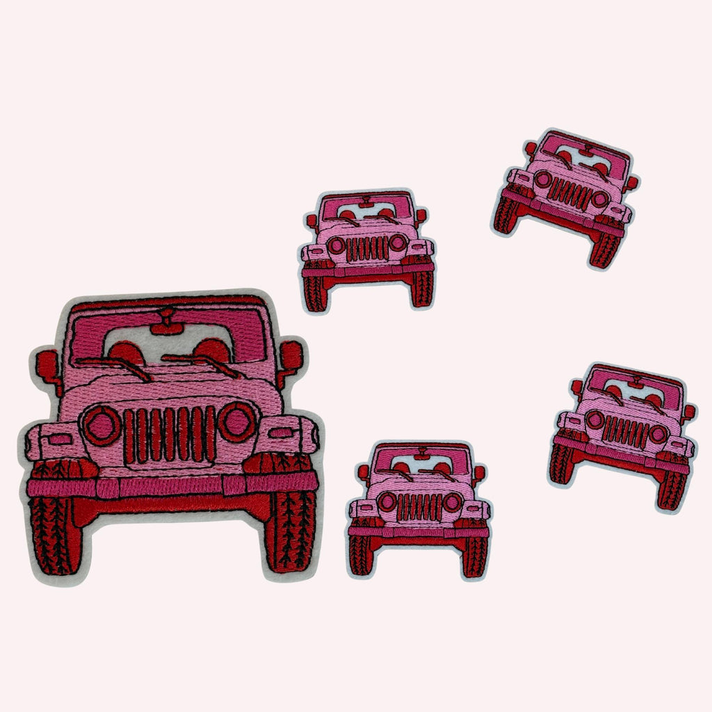 Pink Jeep Embroidery Patch | Iron-On Car Applique (3–5")