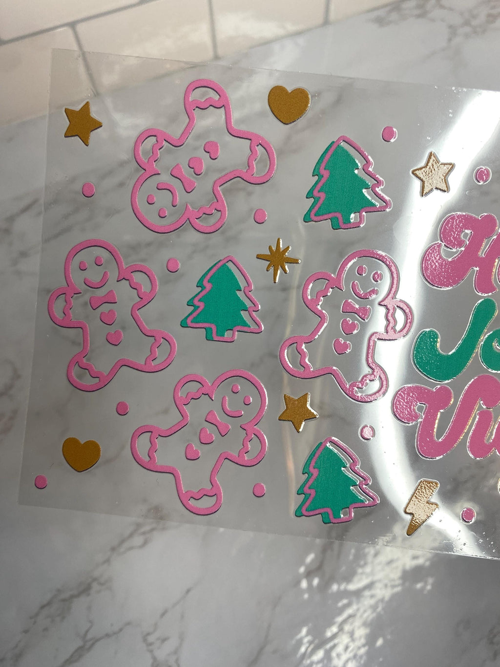 Gingerbread Man UV DTF Wrap: Holly Jolly Christmas 16oz Tumbler