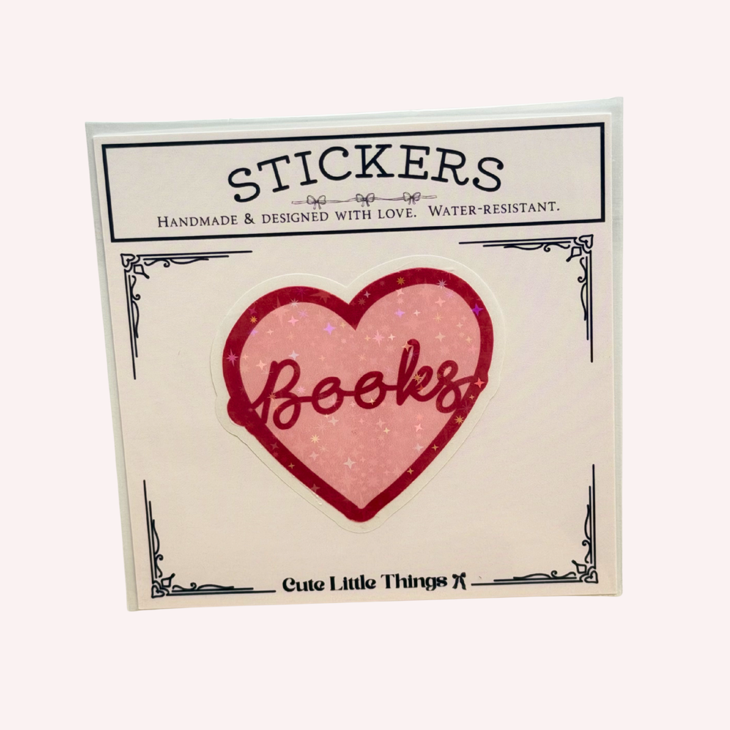 Books Heart Sticker | Cute Book Lover Sticker | Pink Heart Holographic Sticker | Bookish Decal | Laptop & Water Bottle Sticker