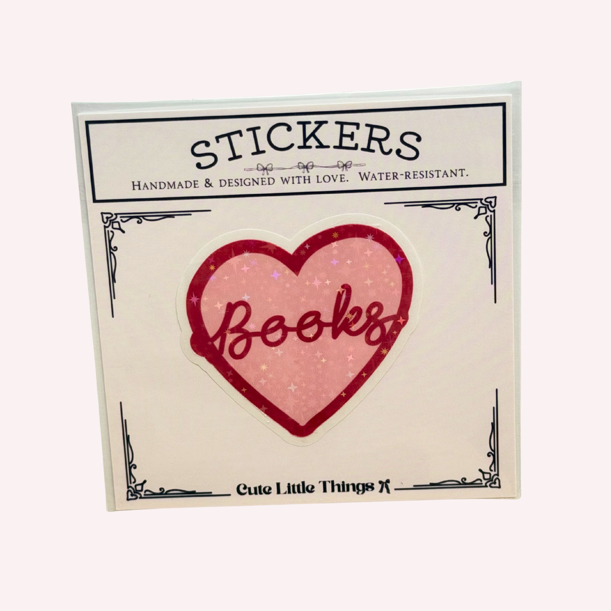 Books Heart Sticker | Cute Book Lover Sticker | Pink Heart Holographic Sticker | Bookish Decal | Laptop & Water Bottle Sticker