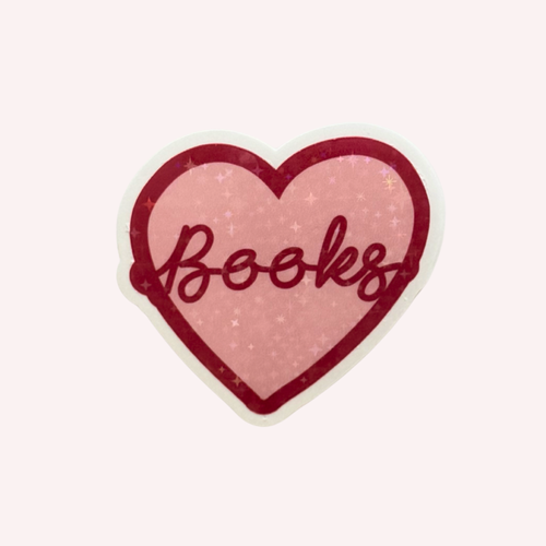 Books Heart Sticker | Cute Book Lover Sticker | Pink Heart Holographic Sticker | Bookish Decal | Laptop & Water Bottle Sticker
