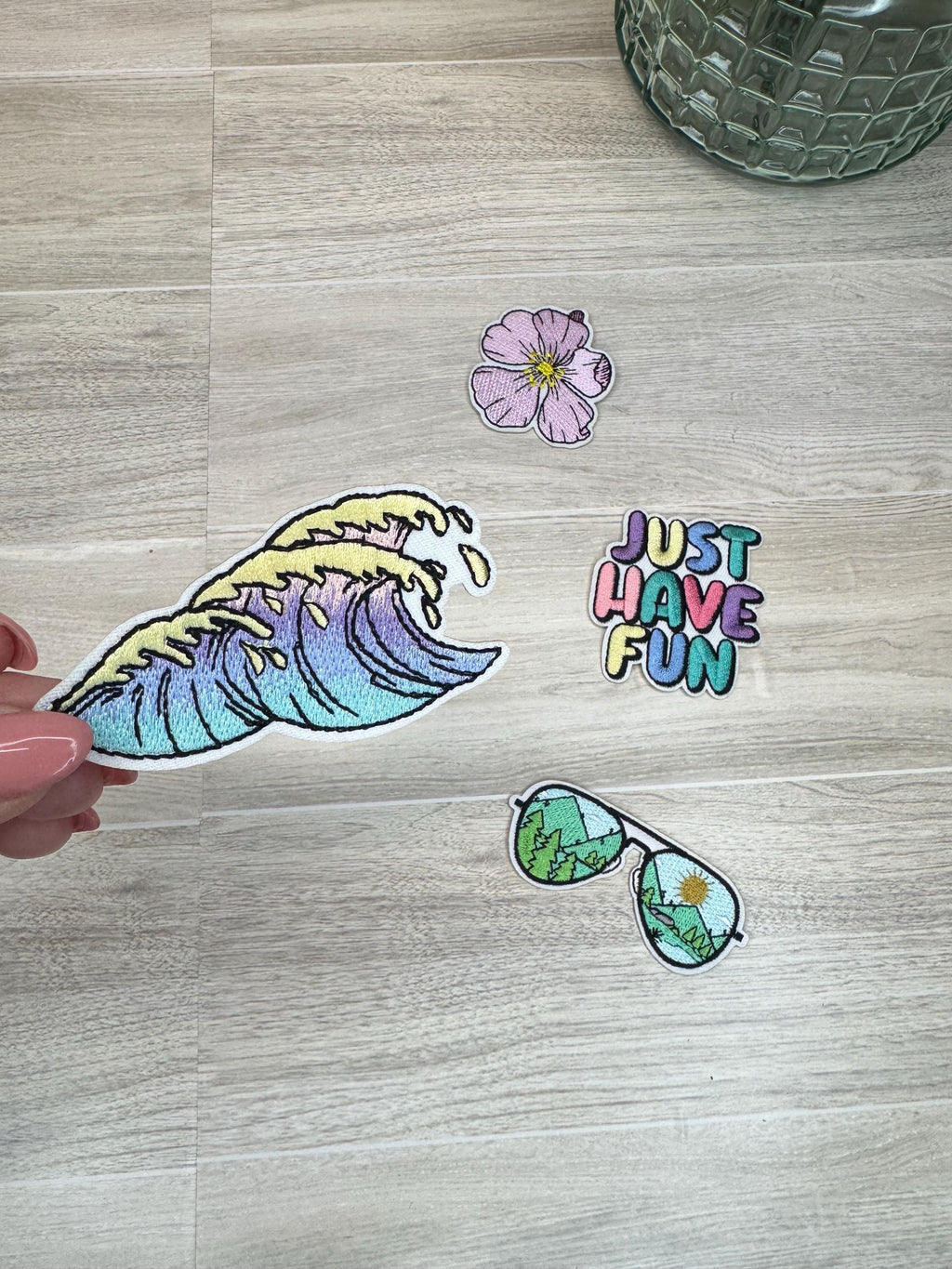 Beach, Just have fun Embroidered Iron On Patch – Surf & Summer Vibes, iron on patches- 4 piece set