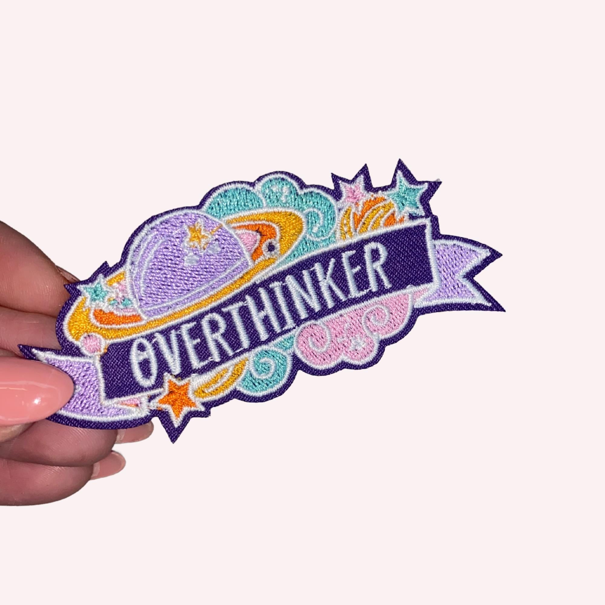 Over Thinker Embroidered Iron-On Patch, Space Themed, iron on, overthinker, overthinking