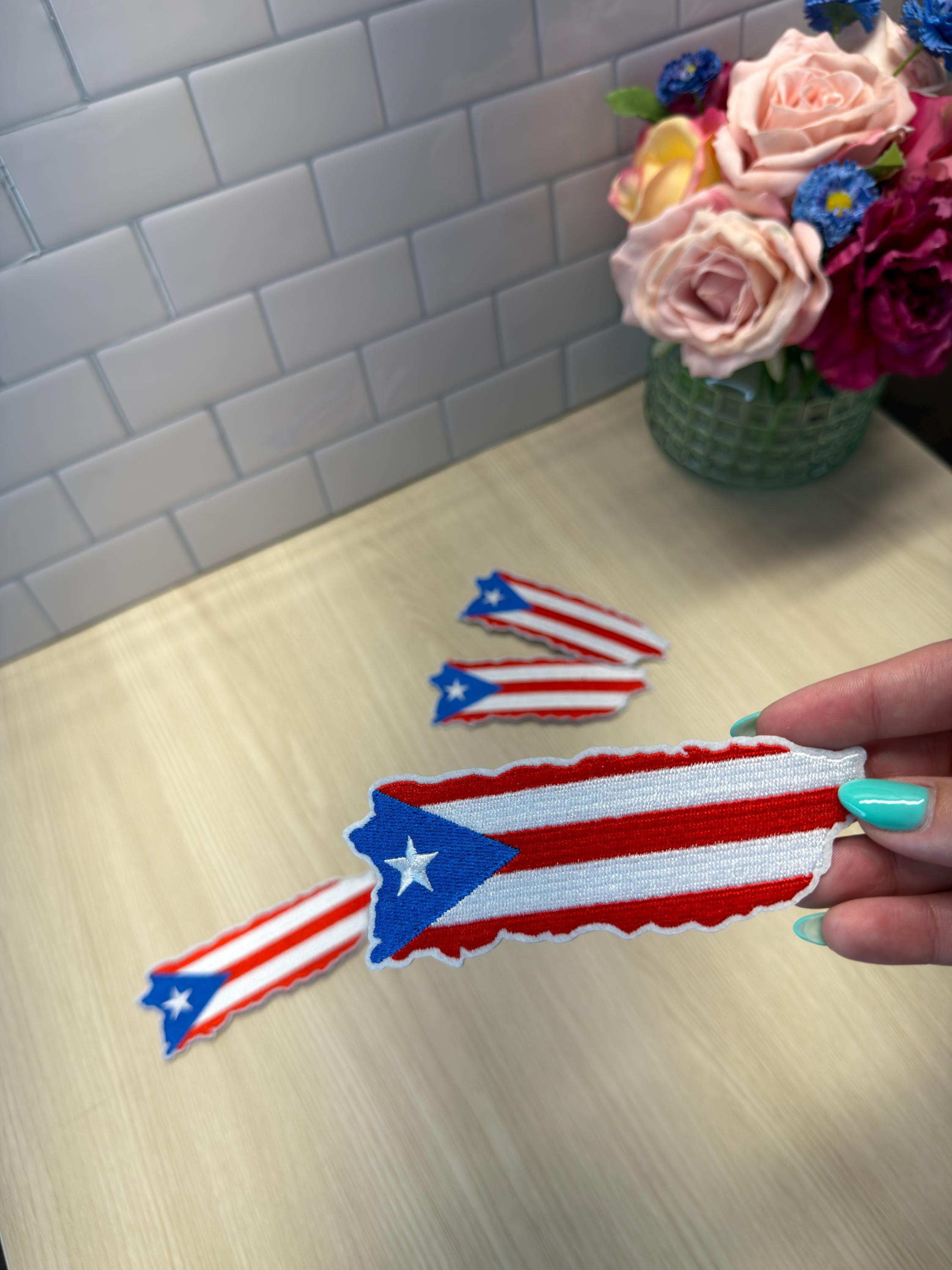 Puerto Rico Flag Patch – Island Shape Embroidered Iron-On Patch | Boricua Pride | 3.5” Puerto Rican Flag Patch | Travel & Heritage Patch