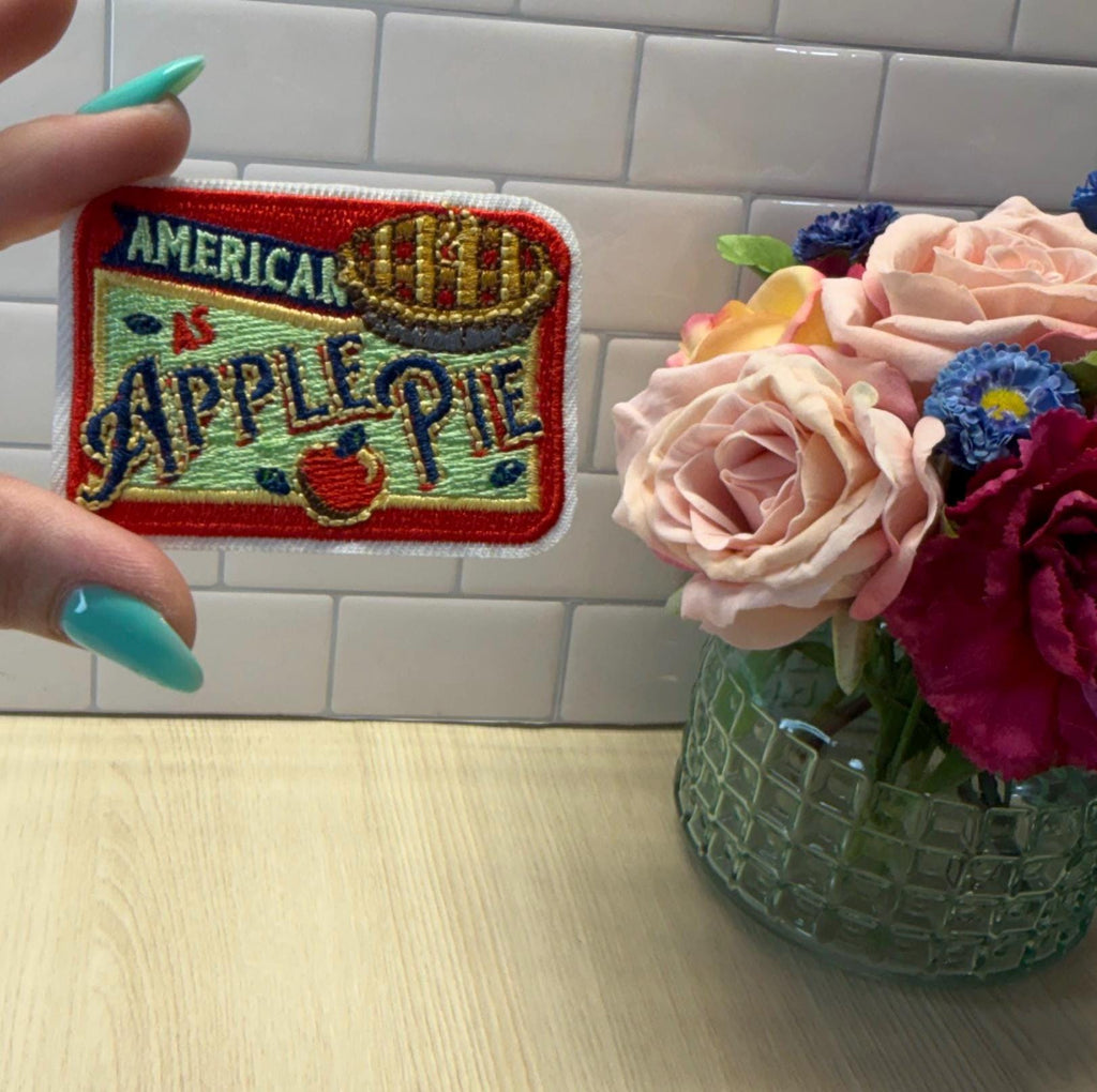 As American as Apple Pie Patch – Apple Pie Embroidered Iron-On Patch | Patriotic Americana Patch | Cute USA Aesthetic Badge