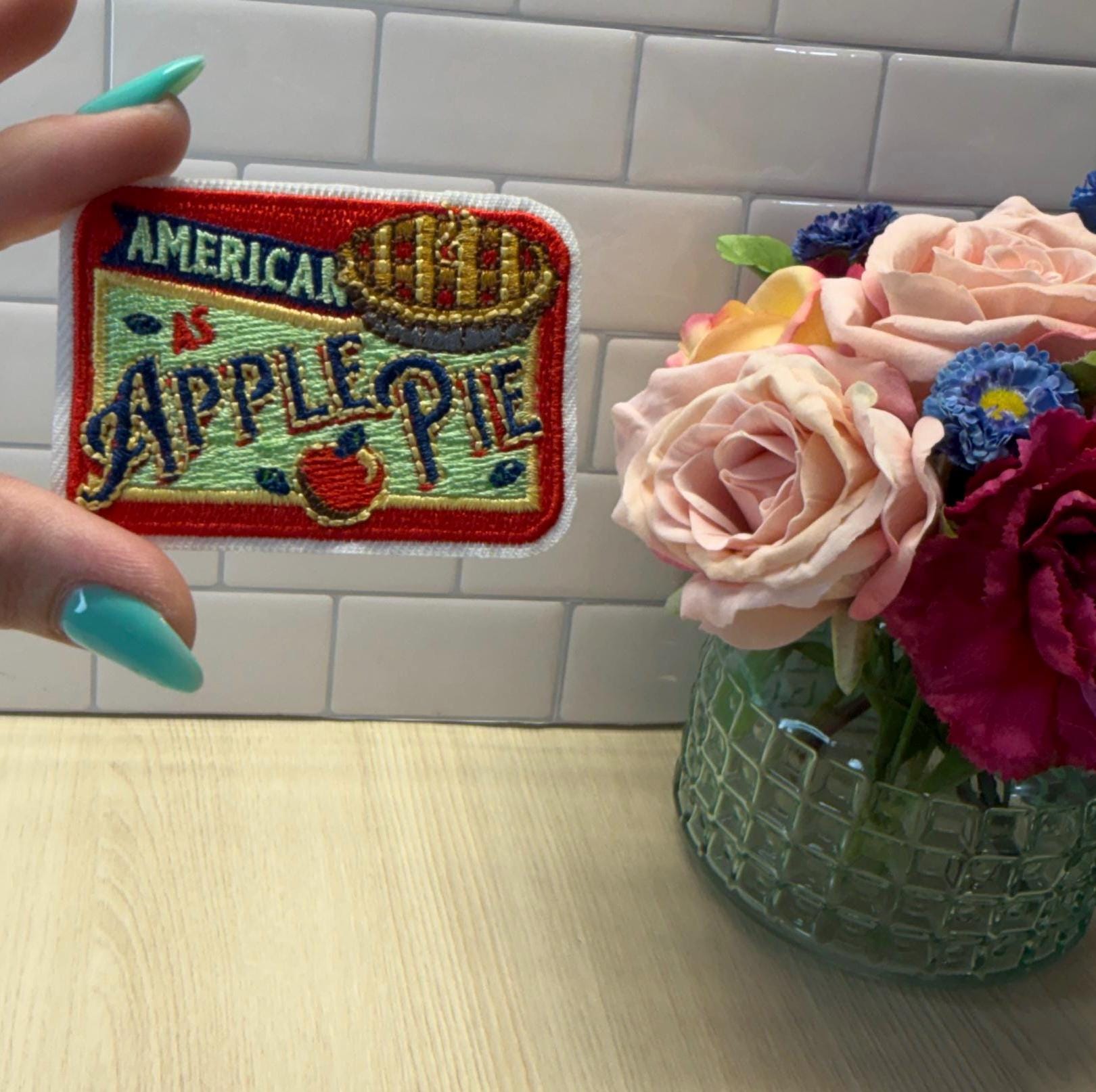 As American as Apple Pie Patch – Apple Pie Embroidered Iron-On Patch | Patriotic Americana Patch | Cute USA Aesthetic Badge