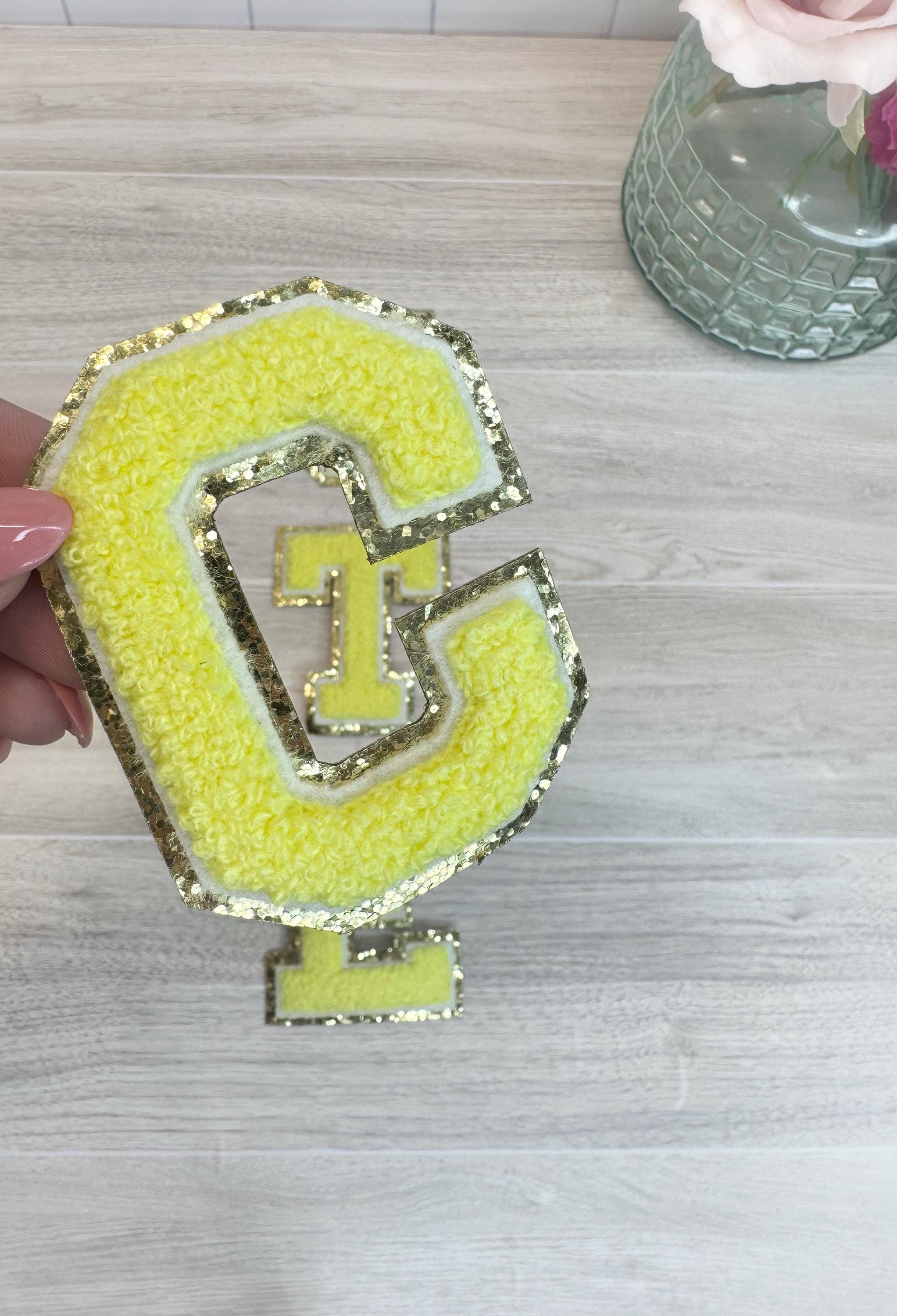 Chenille Letter Patch with Glitter Border: Iron-On Applique (3.1 inch)