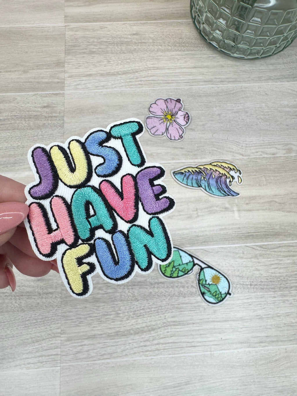 Beach, Just have fun Embroidered Iron On Patch – Surf & Summer Vibes, iron on patches- 4 piece set